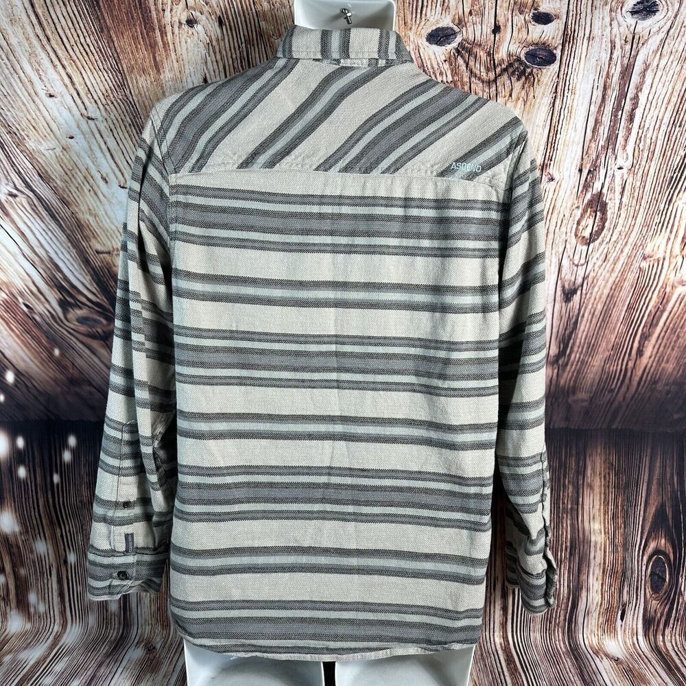 Ascend Mens Size Small Stripe Flannel Button Up Casual Shirt Zip Pocket - Picture 2 of 7